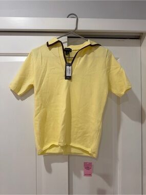Pretty Little Thing Yellow Short-Sleeve Knit Polo Shirt with Contrast Trim